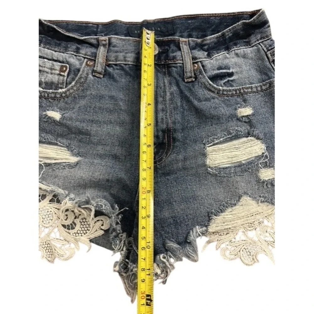 Aeropostale Denim Shorts Womens 0 Blue Excellent‎ Distressed Lace Trim Boho